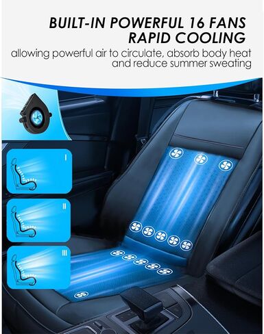2025 Upgraded 16 Fans Cooling Car Seat Cover Front Seat 3-in-1 Ventilated & Massage Cooling Car Seat Cushion 12V Summer Driver Seat Cooler for Vehicle Black 1PCS (3 in 1, 16 Fans) in Kuwait
