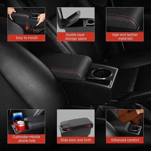 صندوق مسند الذراعين للسيارات ل Chevy Chevrolet Spark 2010-2015 Auto Austories Center Censole Leather Arm Rest مساحة تخزين مزدوجة الطبقات مع حامل الكأس (خيط أسود) in Kuwait