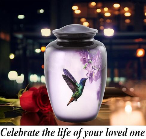 تشمل جرة Hummingbird Heart remsake من الرماد البشري - جرة رمزية مطلية باليد مع الطائر الطنان - موقفًا وحقيبة متميزة وحقيبة مخملية - هدية ميني التذكارية للنساء والرجال in Kuwait