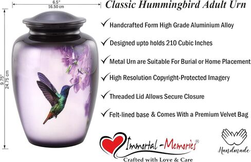 تشمل جرة Hummingbird Heart remsake من الرماد البشري - جرة رمزية مطلية باليد مع الطائر الطنان - موقفًا وحقيبة متميزة وحقيبة مخملية - هدية ميني التذكارية للنساء والرجال in Kuwait