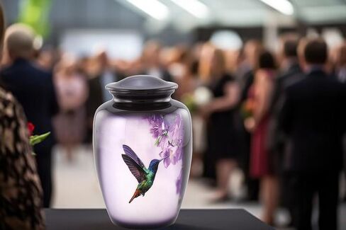تشمل جرة Hummingbird Heart remsake من الرماد البشري - جرة رمزية مطلية باليد مع الطائر الطنان - موقفًا وحقيبة متميزة وحقيبة مخملية - هدية ميني التذكارية للنساء والرجال in Kuwait