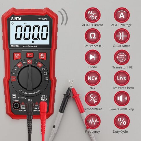 BINTA Digital Multimeter 6000 Counts with Auto-Ranging AC/DC Current and Voltage, Ohm Volt Amp Meter Tests Live Wire, NCV, HFE, Capacitance, Temperature, Continuity, Diode Measuring for Auto Home in Kuwait