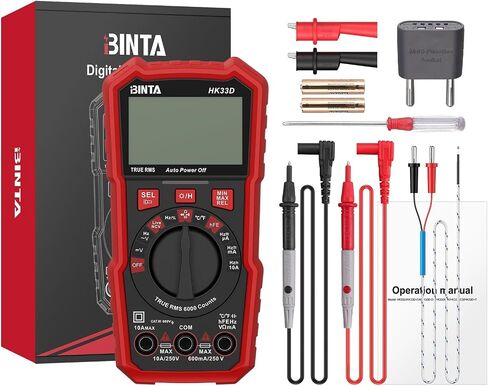BINTA Digital Multimeter 6000 Counts with Auto-Ranging AC/DC Current and Voltage, Ohm Volt Amp Meter Tests Live Wire, NCV, HFE, Capacitance, Temperature, Continuity, Diode Measuring for Auto Home in Kuwait