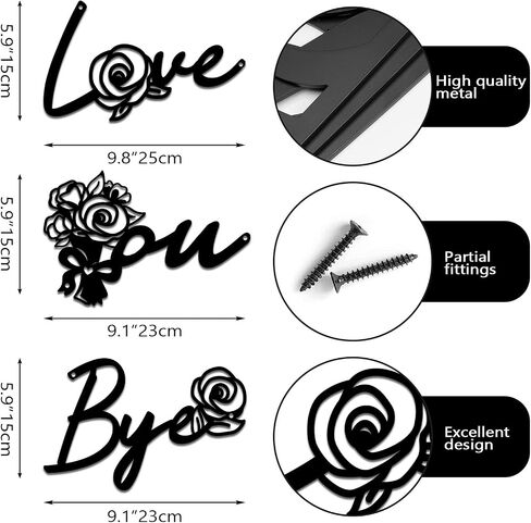 Pinetree Art Love You Bye Metal Signs Over Door for Home ، Word Word Word Black ، منحوتات جدار مزرعة ريفية حديثة لمدخل المدخل - هدايا للعائلة (أسود 3) in Kuwait