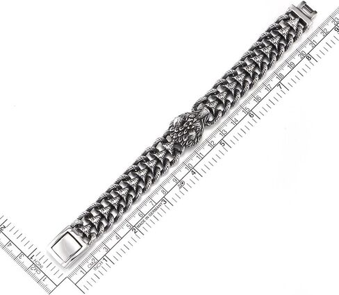 COOLSTEELANDBEYOND Men's Stainless Steel Wolf Head Bracelet, Textured Scale Link Curb Chain, Vintage Norse Viking in Saudi Arabia