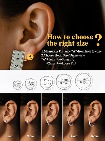 U7 Small Hoop Earrings for Women Men Stainless Steel/Black/Gold Huggie Hoop Earrings Hypoallergenic Lightweight 7/8/9/10/12/14/16mm in Saudi Arabia