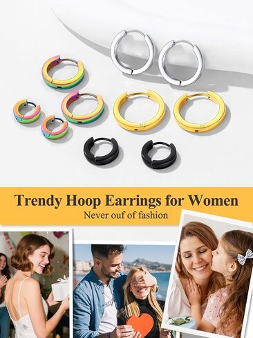 U7 Small Hoop Earrings for Women Men Stainless Steel/Black/Gold Huggie Hoop Earrings Hypoallergenic Lightweight 7/8/9/10/12/14/16mm in Saudi Arabia