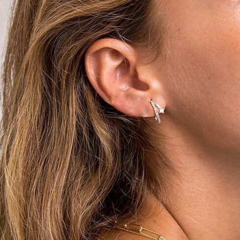 Hoop Earrings for Women Trendy 14k Gold/Silver/Rose Gold Plated Small Huggie Cartilage Hoop Earring Dainty Hypoallergenic Diamond Cubic Zirconia Hoops Earrings Fashion Jewelry Gifts in Saudi Arabia