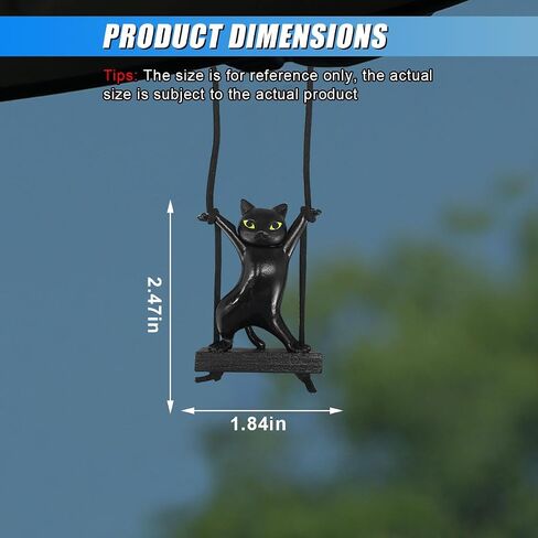 Swinging Cat Car Mirror Hanging Accessories, Funny Car Rear View Mirror Charm Pendant, Swing Cat Auto Hanging Decoration Ornament, Cute Vehicle Interior Accessories for Women Men (Black) in Kuwait