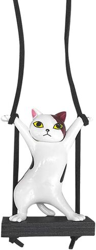 Swinging Cat Car Mirror Hanging Accessories, Funny Car Rear View Mirror Charm Pendant, Swing Cat Auto Hanging Decoration Ornament, Cute Vehicle Interior Accessories for Women Men (Black) in Saudi Arabia