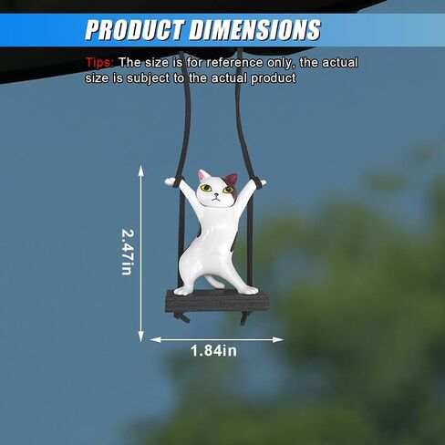 Swinging Cat Car Mirror Hanging Accessories, Funny Car Rear View Mirror Charm Pendant, Swing Cat Auto Hanging Decoration Ornament, Cute Vehicle Interior Accessories for Women Men (Black) in Saudi Arabia