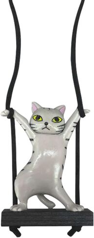 Swinging Cat Car Mirror Hanging Accessories, Funny Car Rear View Mirror Charm Pendant, Swing Cat Auto Hanging Decoration Ornament, Cute Vehicle Interior Accessories for Women Men (Black) in Kuwait
