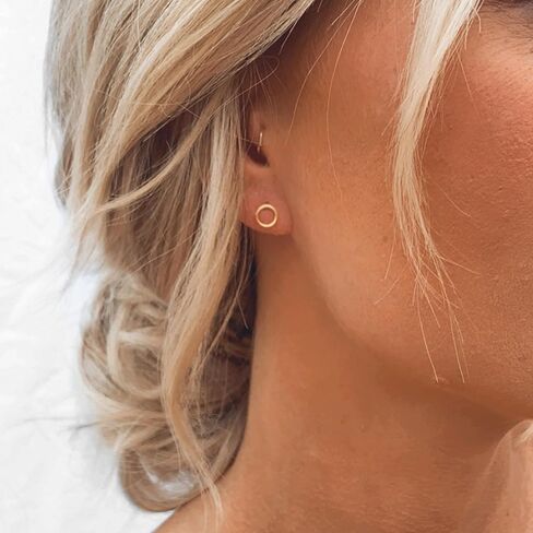 Open Circle Earrings, Silver or Gold Minimalist Studs, Dainty Circle Earrings in Kuwait