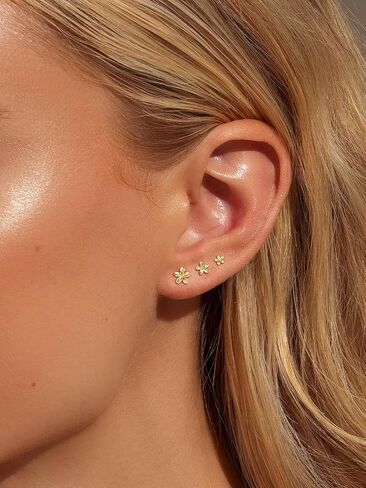 3 أزواج من أقراط مسمار ذهبية للنساء - Hypoallergenic 14K Gold Platback Flatback Straining Small Muring for Huffer Tiny Jewelry Trendy Jewelry for Women in Kuwait