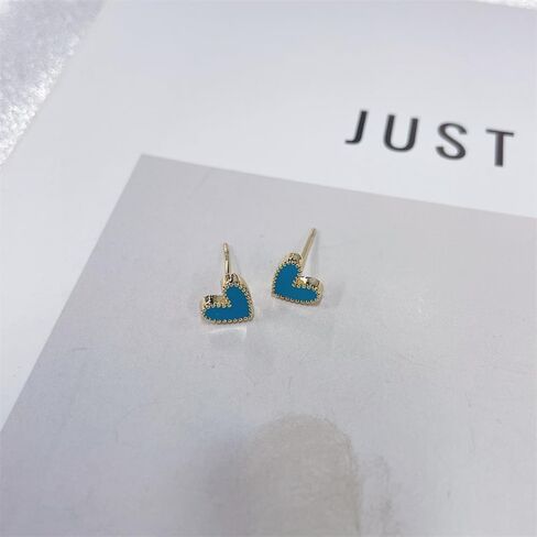 Heart Stud Earrings Cute Gold Plated Nickel Free Love Heart Colorful Enamel Studs Earring for Women Cartilage Piercing Post Hypoallergenic Fashion Jewelry Gifts 7mm*8mm in Saudi Arabia