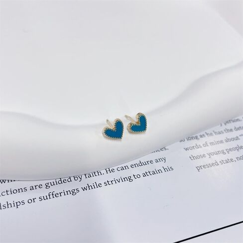 Heart Stud Earrings Cute Gold Plated Nickel Free Love Heart Colorful Enamel Studs Earring for Women Cartilage Piercing Post Hypoallergenic Fashion Jewelry Gifts 7mm*8mm in Saudi Arabia