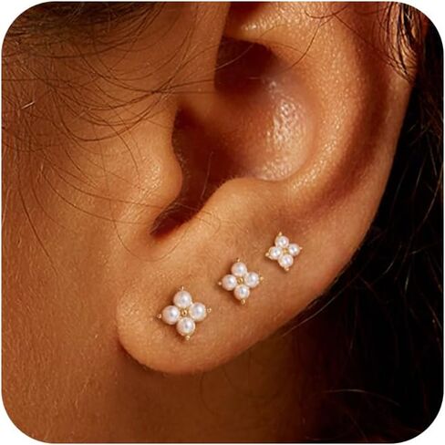 3 أزواج من أقراط مسمار ذهبية للنساء - Hypoallergenic 14K Gold Platback Flatback Straining Small Muring for Huffer Tiny Jewelry Trendy Jewelry for Women in Kuwait