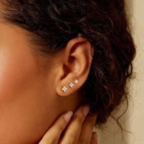 3 أزواج من أقراط مسمار ذهبية للنساء - Hypoallergenic 14K Gold Platback Flatback Straining Small Muring for Huffer Tiny Jewelry Trendy Jewelry for Women in Kuwait