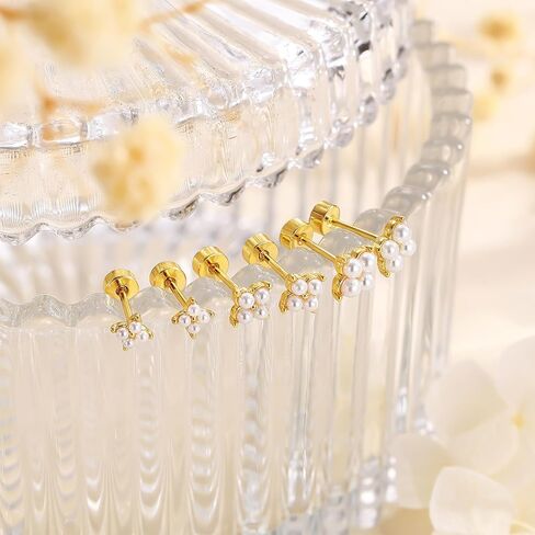 3 أزواج من أقراط مسمار ذهبية للنساء - Hypoallergenic 14K Gold Platback Flatback Straining Small Muring for Huffer Tiny Jewelry Trendy Jewelry for Women in Kuwait