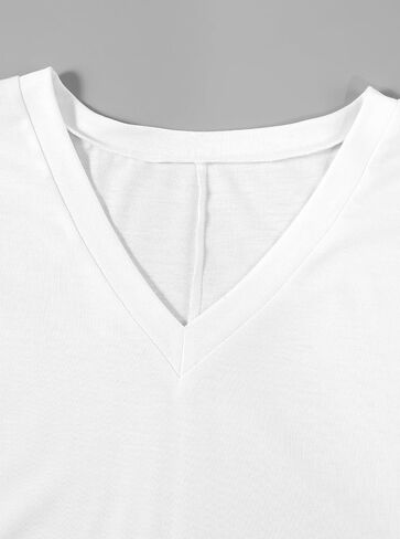Remidoo Women's Side Slit Rolled Short Sleeve Tee V Neck Loose Fit Tunic T Shirt Top in Saudi Arabia