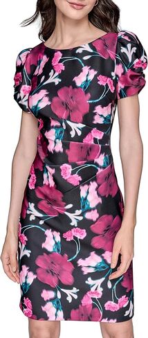 KARL LAGERFELD Women's Short Ruched Sleeve Jewel Neck Sheath Mini Dress in Kuwait