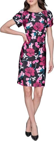 KARL LAGERFELD Women's Short Ruched Sleeve Jewel Neck Sheath Mini Dress in Kuwait