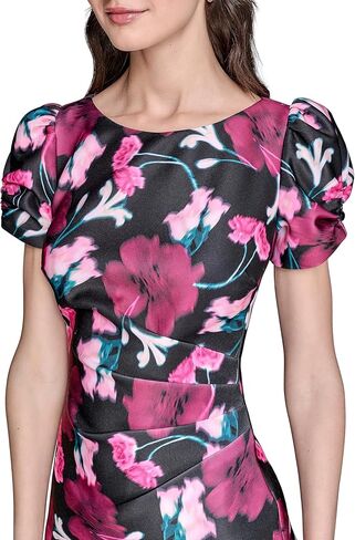 KARL LAGERFELD Women's Short Ruched Sleeve Jewel Neck Sheath Mini Dress in Kuwait