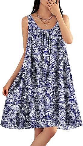 YESNO Summer Dresses for Women 2025 Casual Boho Floral Sundresses Sleeveless Scoop Neck Beach Tank Dresses EVS in Saudi Arabia