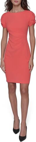 KARL LAGERFELD Women's Short Ruched Sleeve Jewel Neck Sheath Mini Dress in Kuwait