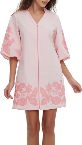 D-Sun Women Mini Dress Summer 3/4 نفخة الأكمام التطريز تونك صغير in Saudi Arabia