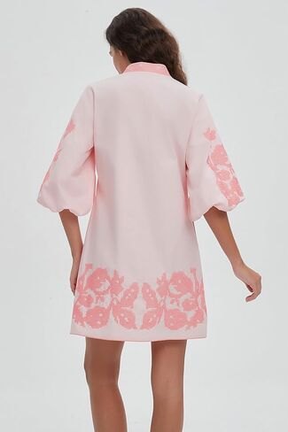 D-Sun Women Mini Dress Summer 3/4 نفخة الأكمام التطريز تونك صغير in Saudi Arabia