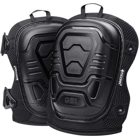 TICONN Gel Knee Pads for Work, Professional Heavy Duty Knee Pads for Men with Soft Foam and Gel Cushion, Adjustable Straps, Anti-slip Knee Pads for Men Construction, Garden, Flooring (Black/Grey) in Kuwait