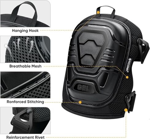 TICONN Gel Knee Pads for Work, Professional Heavy Duty Knee Pads for Men with Soft Foam and Gel Cushion, Adjustable Straps, Anti-slip Knee Pads for Men Construction, Garden, Flooring (Black/Grey) in Kuwait