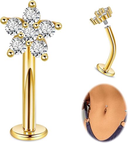 14G G23 Titanium عائم حلقات زر البطن للنساء Petite Flat CZ خواتم بطن البطن الصغيرة حلقات السرة المنحنية الصغيرة داخليًا ثقب بطن السواة ذات الخيوط الداخلية 8-14 ملم in Kuwait