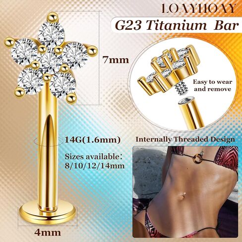 14G G23 Titanium عائم حلقات زر البطن للنساء Petite Flat CZ خواتم بطن البطن الصغيرة حلقات السرة المنحنية الصغيرة داخليًا ثقب بطن السواة ذات الخيوط الداخلية 8-14 ملم in Kuwait