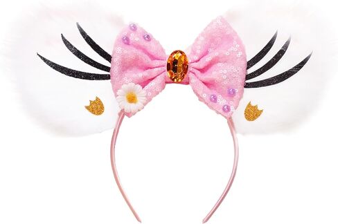 FACHPINT White Mouse Ears, Daisy bow Mouse Headband for Anyone, Cute Mouse Ears Headband for Amusement Park Birthday Party Cosplay Accessories in Kuwait
