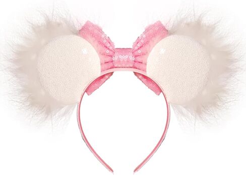FACHPINT White Mouse Ears, Daisy bow Mouse Headband for Anyone, Cute Mouse Ears Headband for Amusement Park Birthday Party Cosplay Accessories in Kuwait