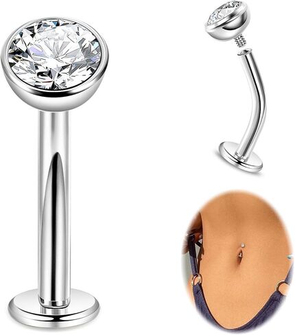 14G G23 Titanium عائم حلقات زر البطن للنساء Petite Flat CZ خواتم بطن البطن الصغيرة حلقات السرة المنحنية الصغيرة داخليًا ثقب بطن السواة ذات الخيوط الداخلية 8-14 ملم in Kuwait