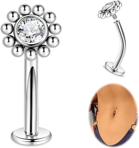 14G G23 Titanium عائم حلقات زر البطن للنساء Petite Flat CZ خواتم بطن البطن الصغيرة حلقات السرة المنحنية الصغيرة داخليًا ثقب بطن السواة ذات الخيوط الداخلية 8-14 ملم in Kuwait