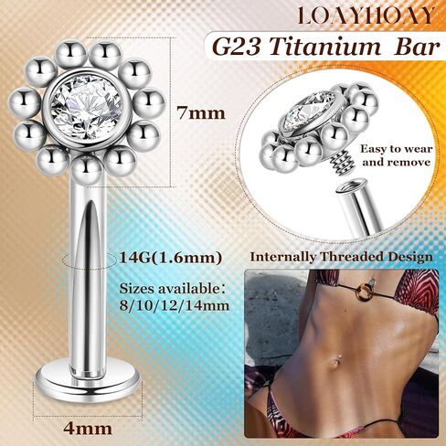 14G G23 Titanium عائم حلقات زر البطن للنساء Petite Flat CZ خواتم بطن البطن الصغيرة حلقات السرة المنحنية الصغيرة داخليًا ثقب بطن السواة ذات الخيوط الداخلية 8-14 ملم in Kuwait
