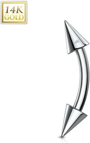 14 Karat Gold Curved Barbell 16 Gauge Eyebrow Ring With Spike Ends in Saudi Arabia