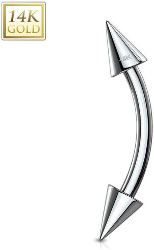 14 Karat Gold Curved Barbell 16 Gauge Eyebrow Ring With Spike Ends in Saudi Arabia