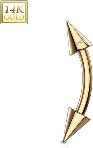 14 Karat Gold Curved Barbell 16 Gauge Eyebrow Ring With Spike Ends in Saudi Arabia