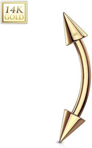14 Karat Gold Curved Barbell 16 Gauge Eyebrow Ring With Spike Ends in Saudi Arabia