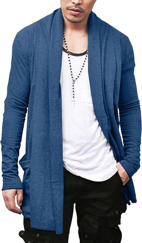 سترة صوفية رجالي من COOFANDY بياقة شال مكشكشة من مزيج القطن الفاخر معطف طويل بطول الرأس (رمادي داكن، 3X-Large) in Kuwait