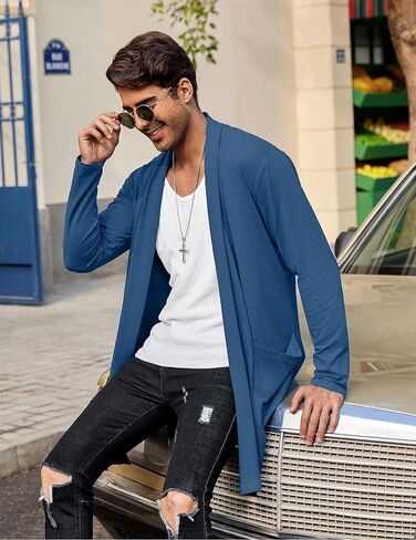 سترة صوفية رجالي من COOFANDY بياقة شال مكشكشة من مزيج القطن الفاخر معطف طويل بطول الرأس (رمادي داكن، 3X-Large) in Kuwait