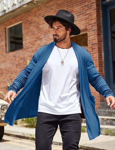 سترة صوفية رجالي من COOFANDY بياقة شال مكشكشة من مزيج القطن الفاخر معطف طويل بطول الرأس (رمادي داكن، 3X-Large) in Kuwait