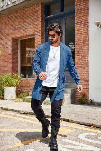 سترة صوفية رجالي من COOFANDY بياقة شال مكشكشة من مزيج القطن الفاخر معطف طويل بطول الرأس (رمادي داكن، 3X-Large) in Kuwait