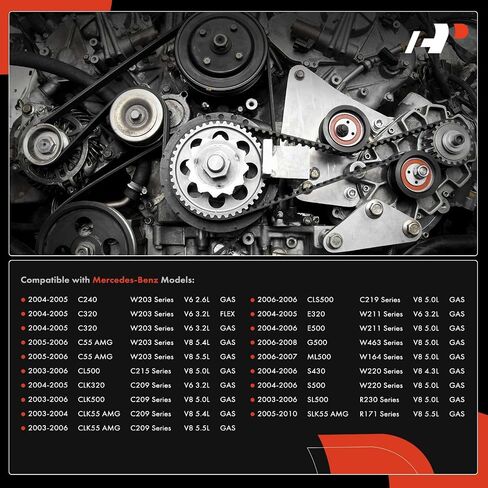 A-Premium Engine Serpentine Belt Drive Kit Compatible with Mercedes-Benz C240, C55 AMG, E320, E500, S430, S500, CLS500, G500, SL500, SLK55 AMG, CL500, CLK320 - SOHC V6 2.6L 3.2L, V8 5.0L 5.4L 5.5L in Saudi Arabia