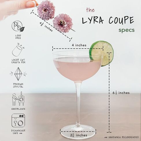 The Remy Coupe - Set of 4, 8oz Handblown Premium Crystal Martini Glasses for Cocktail, Gin & Tonic, Cosmopolitan, Manhattan, Bar, Fancy Mixology, etc. Modern Angle Drinking Glassware in Saudi Arabia